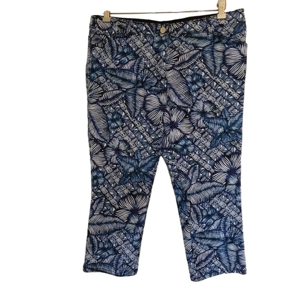 Chico's So Slimming Pants Crop Blue Floral Chicos 2 Misses 12 L